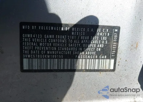 2019 Volkswagen Jetta 1.4T R-Line/1.4T S/1.4T Se из США, поврежденный, VIN 3VWC57BU0KM189155